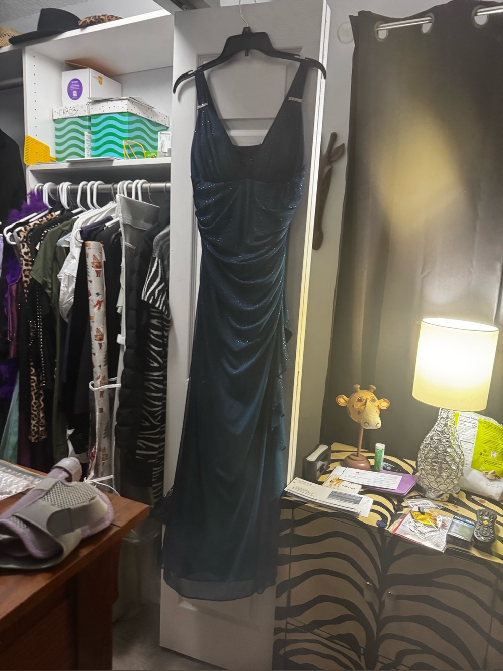 Elegant Navy Blue Evening Dress with Subtle Sparkle